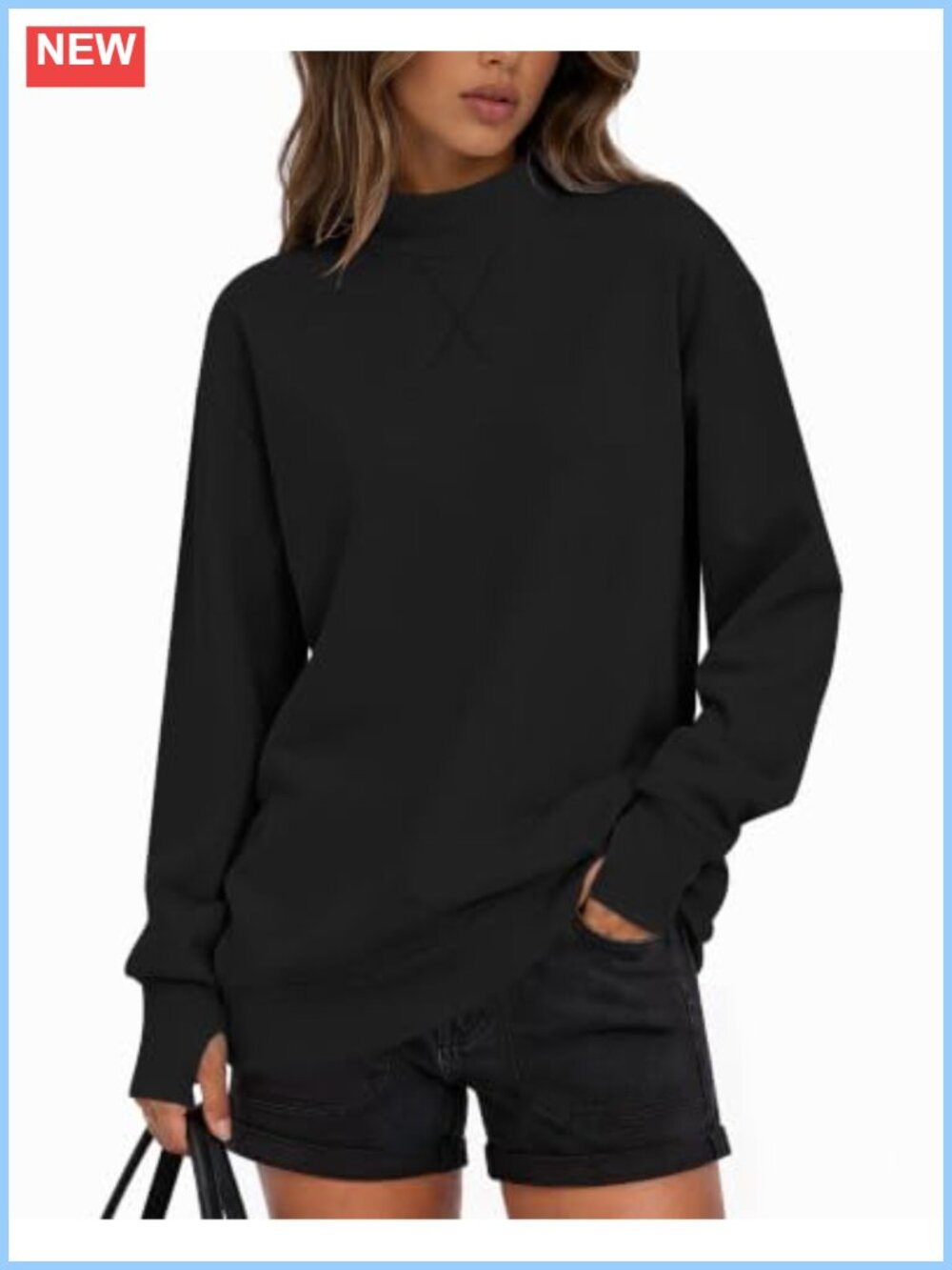 Mock Neck Sweatshirt Long Sleeve Pullover Top with Thumb Hole